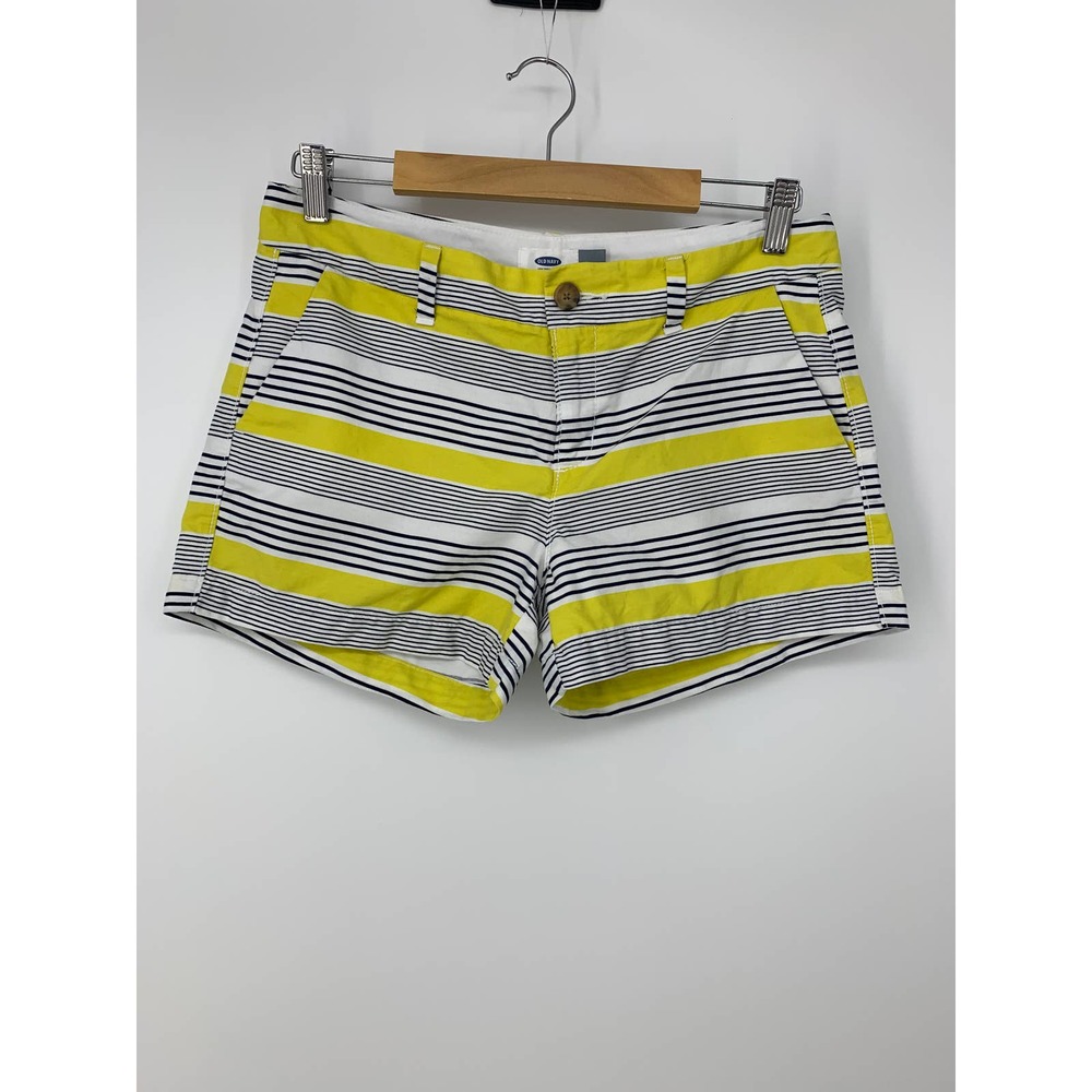 Old Navy Women's 4 Yellow White Black Striped Chino Shorts 3.5" Inseam